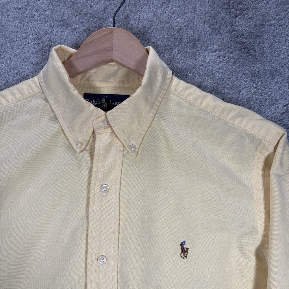 Vintage Polo Ralph Lauren Shirt Mens L Yellow Classic Fit Long Sleeve Logo 90s